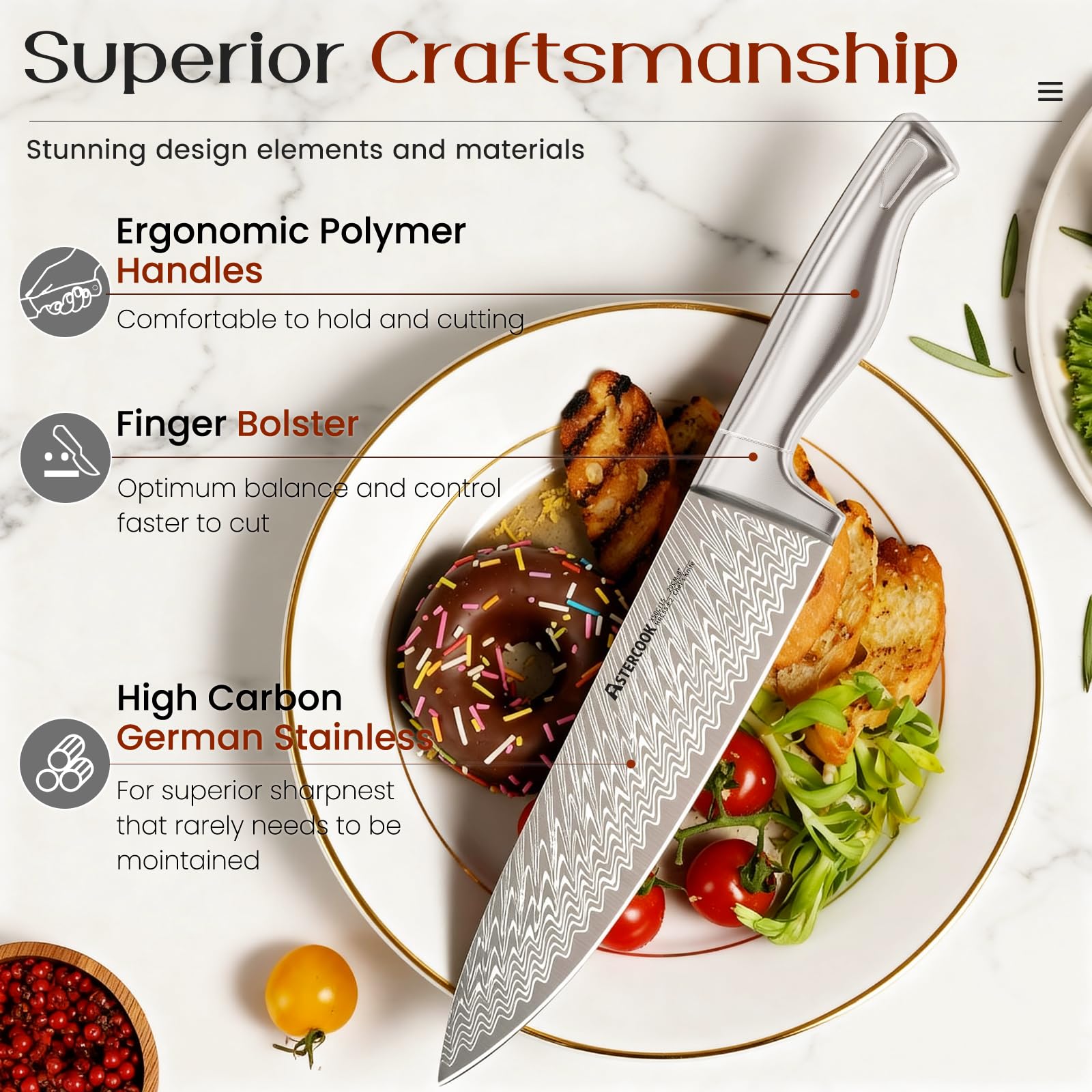 Astercook 8-inch slicing knife from 15-piece set