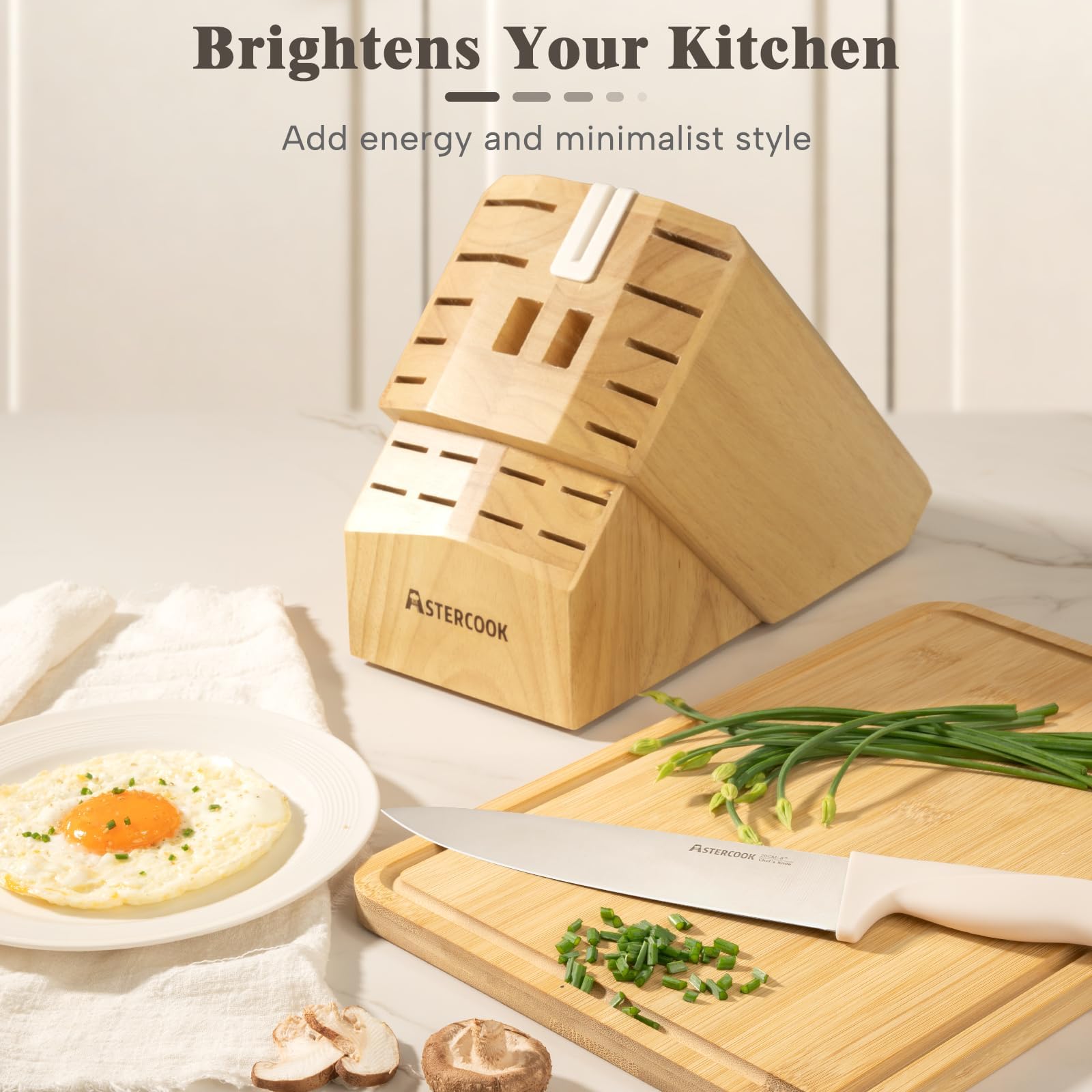 Block with built-in sharpener for Astercook knives