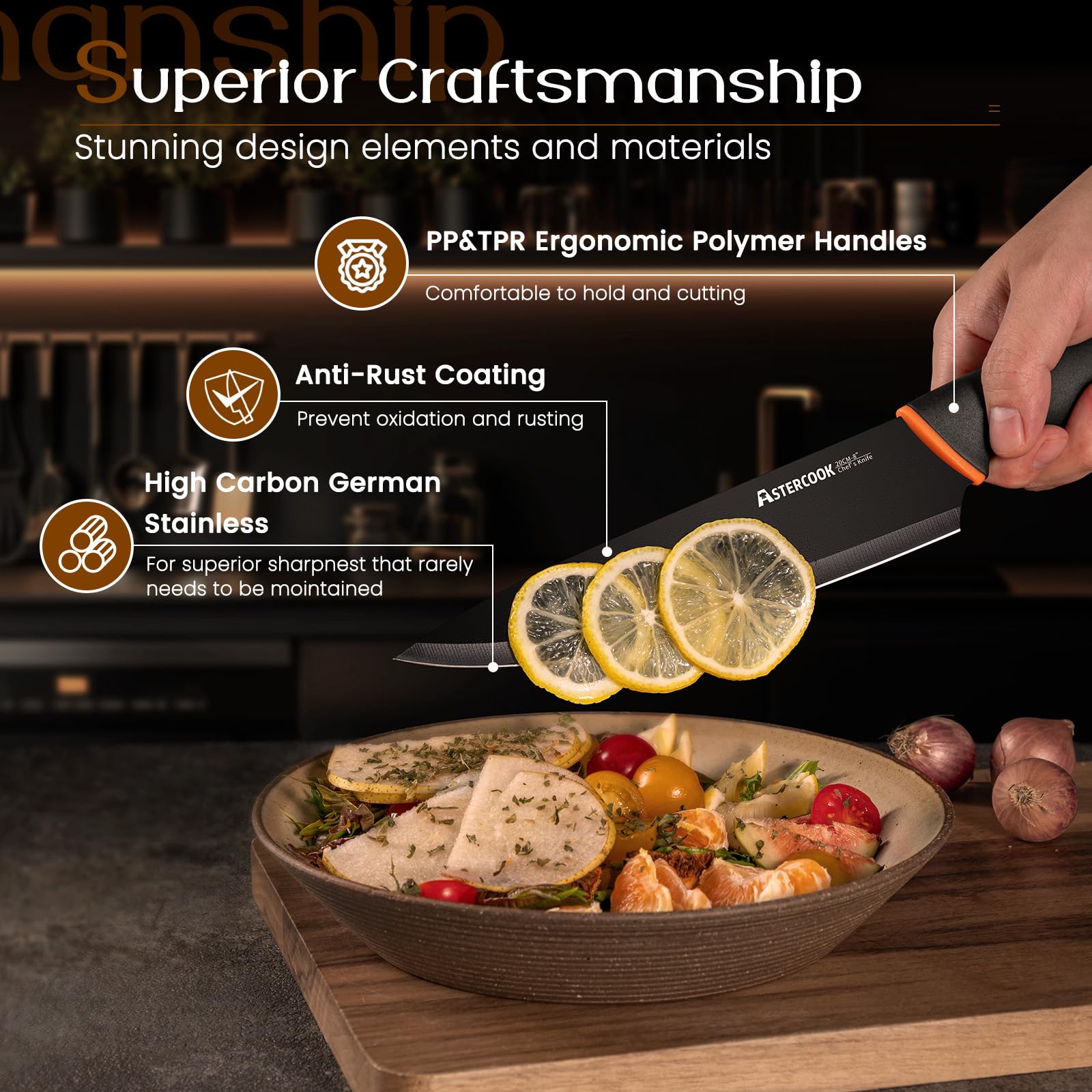 Astercook 8 inch serrated bread knife from the 15 piece set