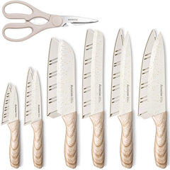 Astercook knife set 13-piece with ceramic coating and plastic wood-patterned handles