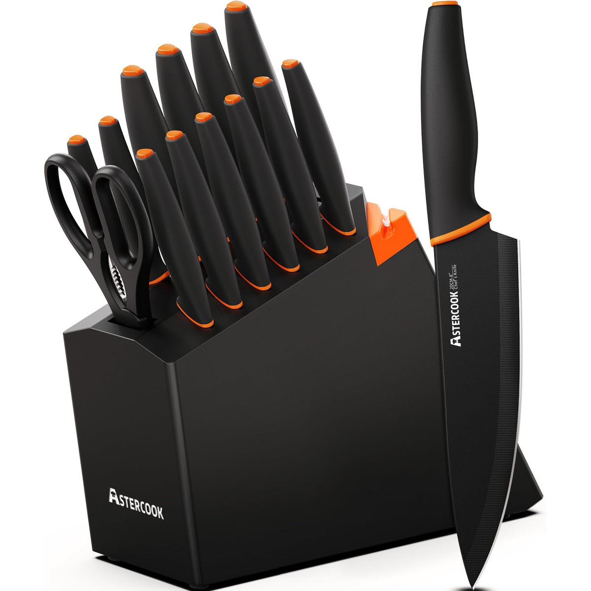 Astercook 15 piece knife set with black hardwood block