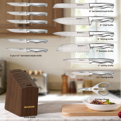 Astercook 15-piece knife set close-up of blades in block
