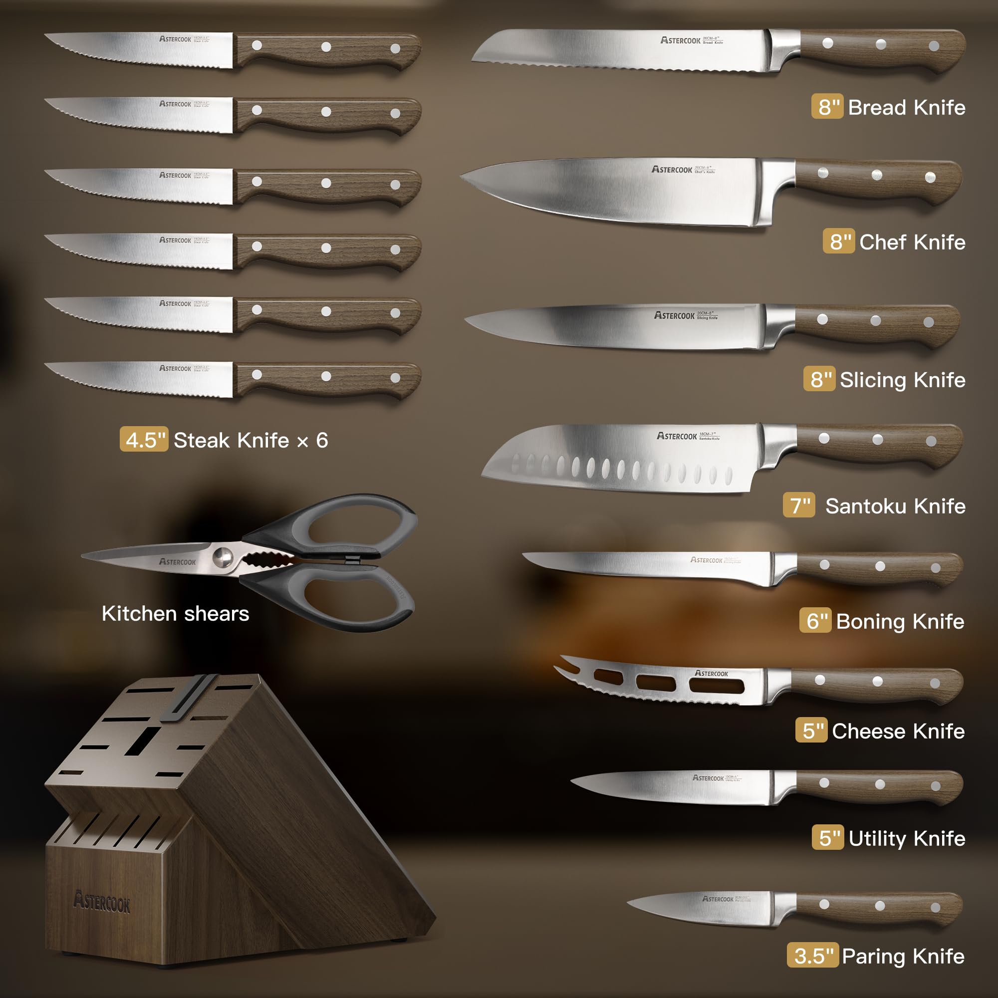 Wooden block storage for Astercook knife set