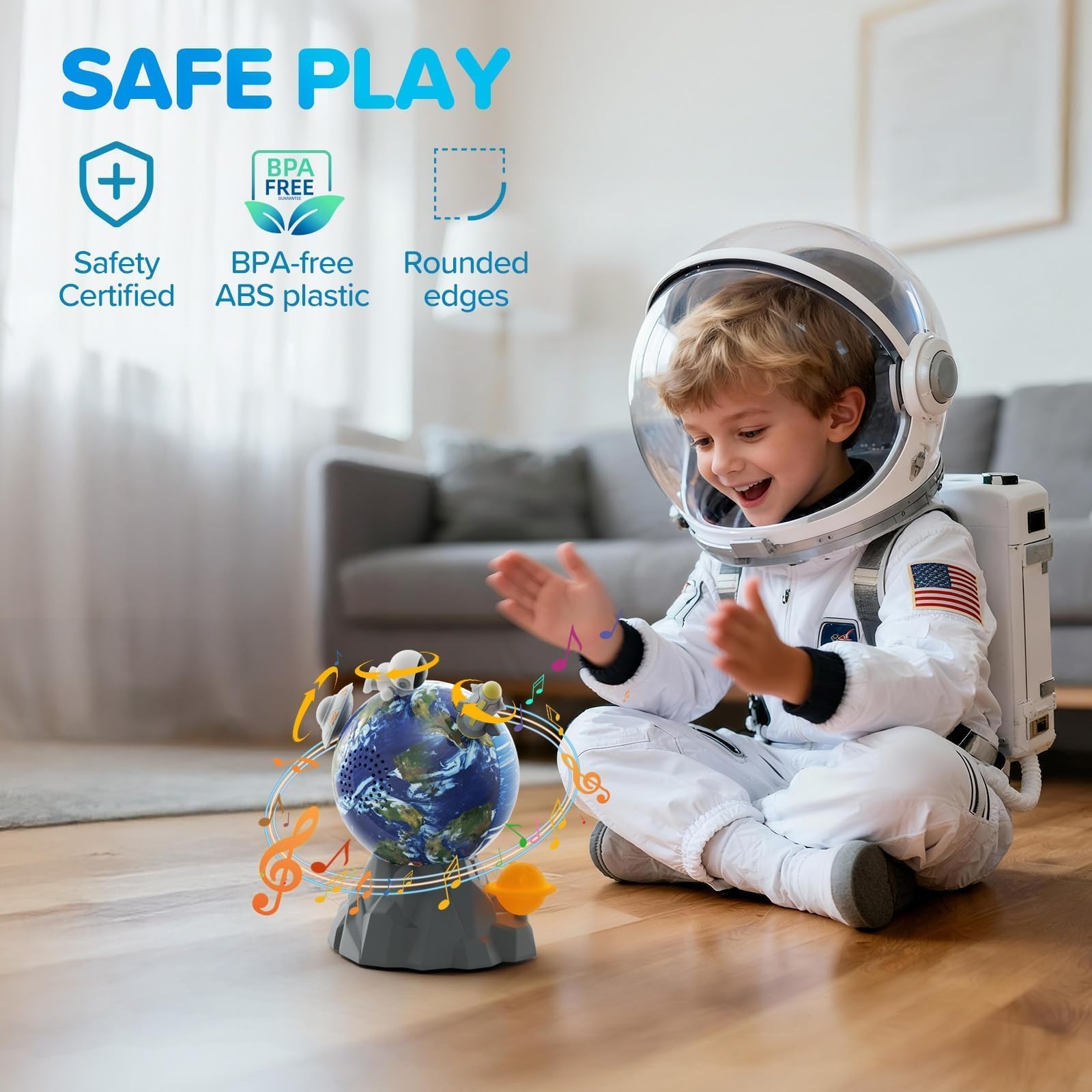 Astronauts and spacecraft with space planet toy