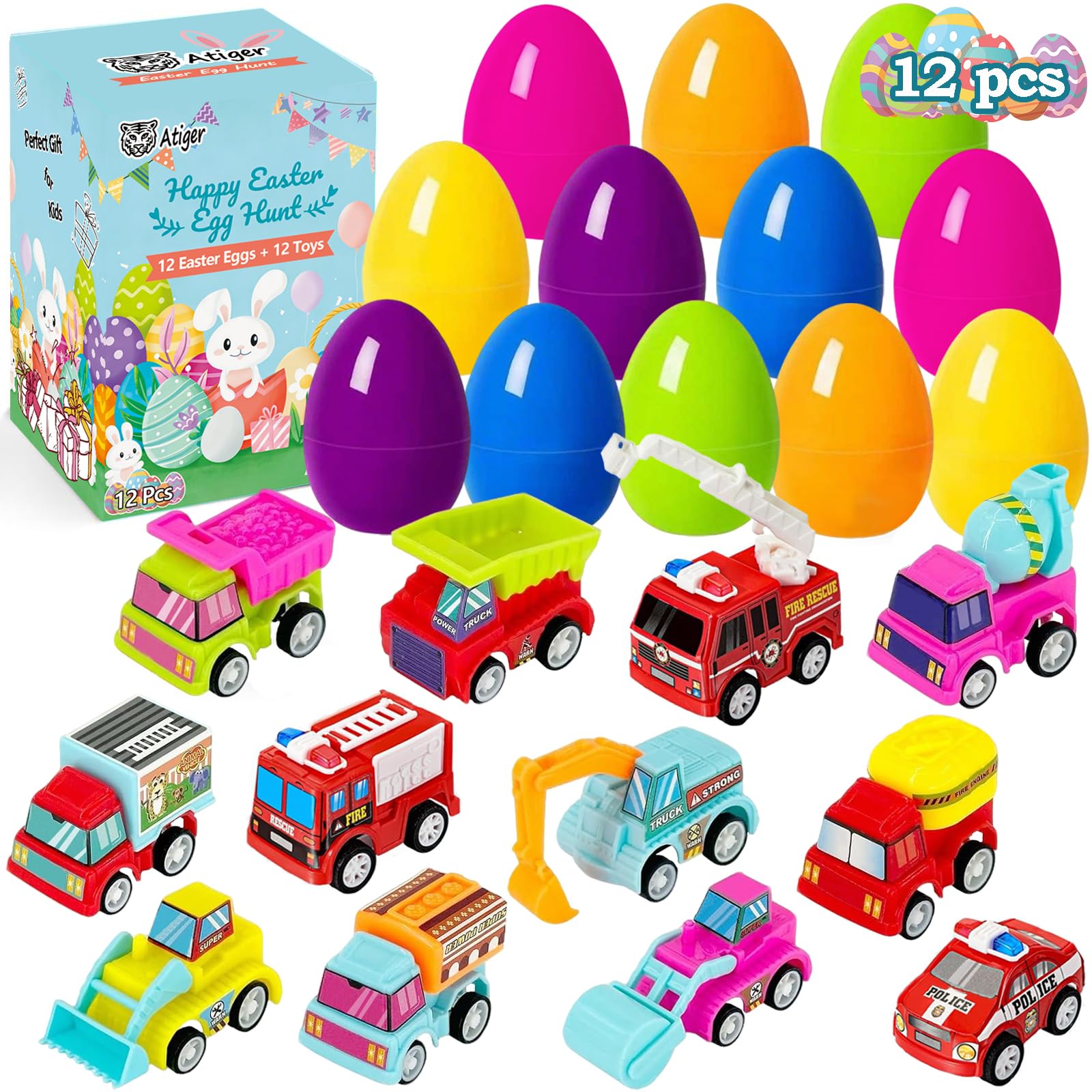 Atiger Easter Basket Stuffers for Kids product image showing 12 pre-filled eggs