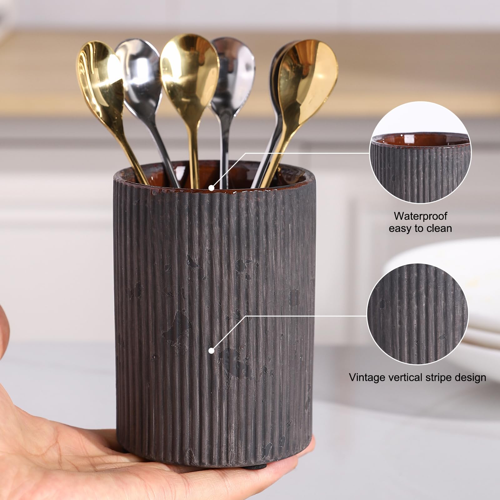 Compact 3x4 inch coffee bar utensil holder