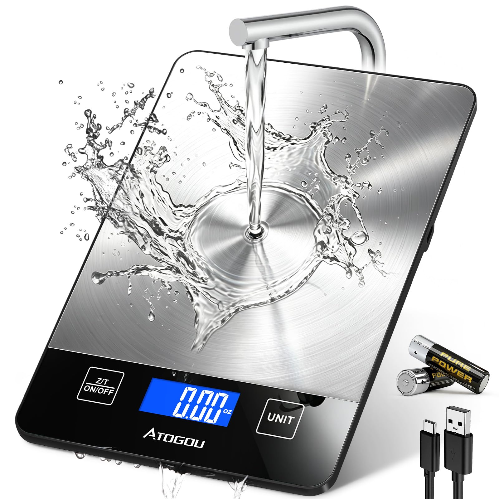 Atogou food scale rechargeable stainless steel platform