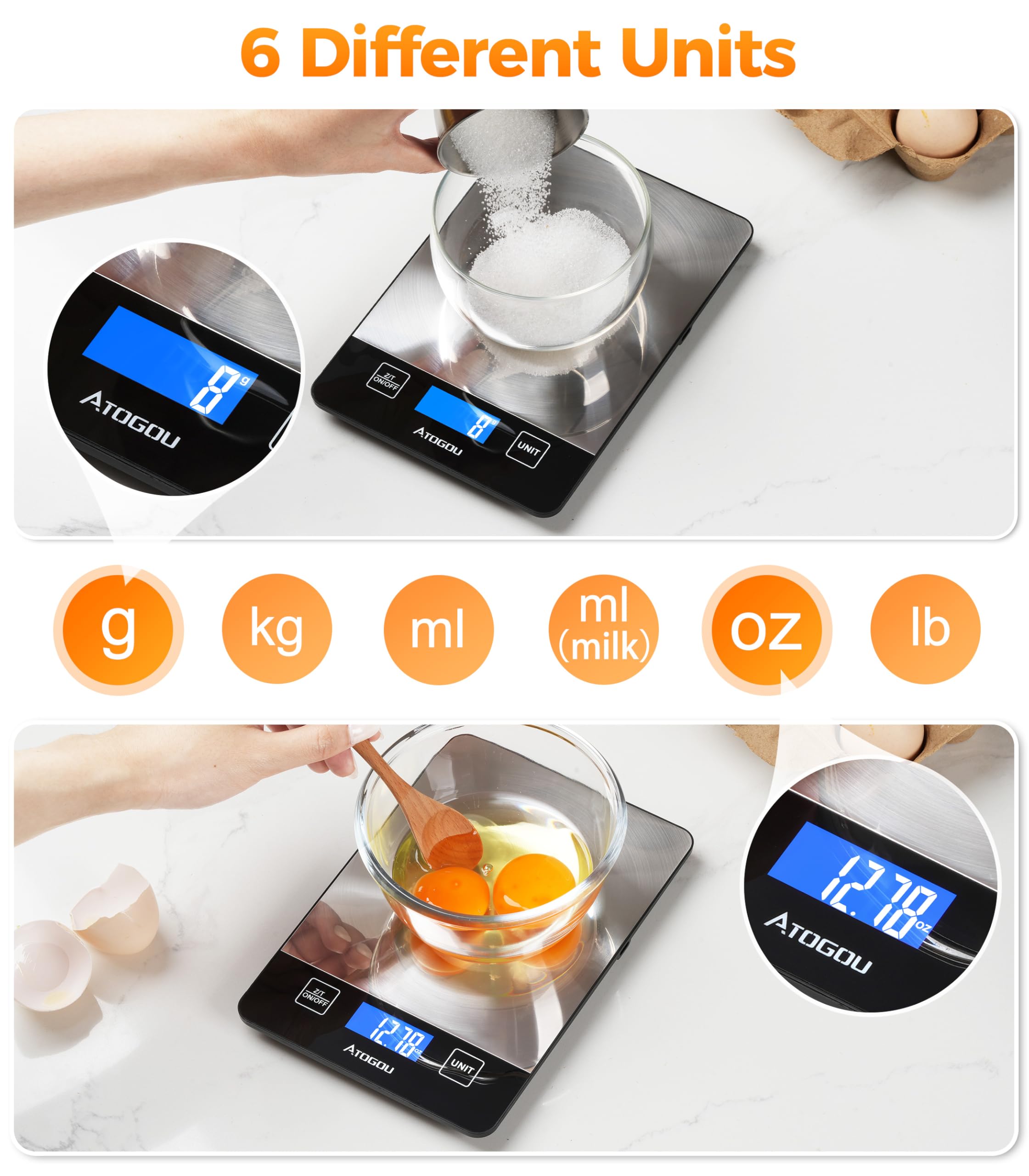 Atogou non-slip feet on durable kitchen scale