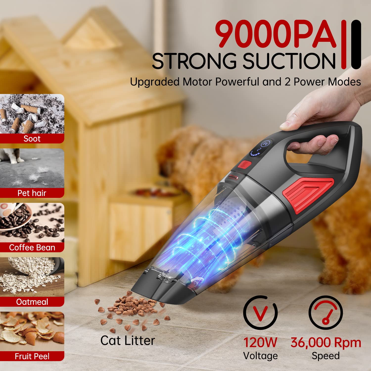 ATONEP 9000PA suction handheld vacuum for car and home