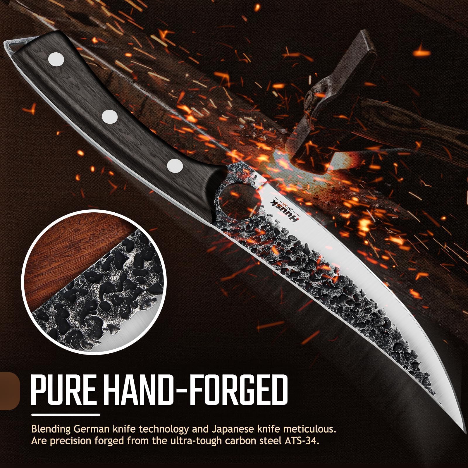 Full tang boning knife with ebony wood handle