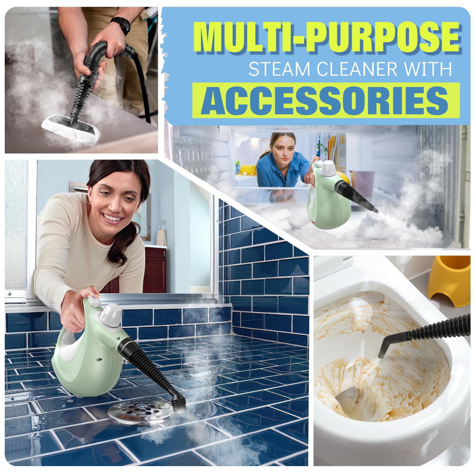Portable steam cleaner with 9.8 ft cord