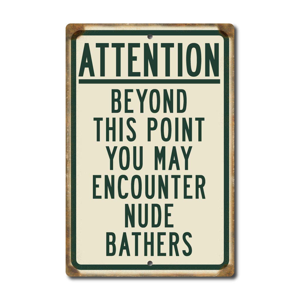 Attention Nude Bathers Florida Beach Sign on aluminum with glossy finish