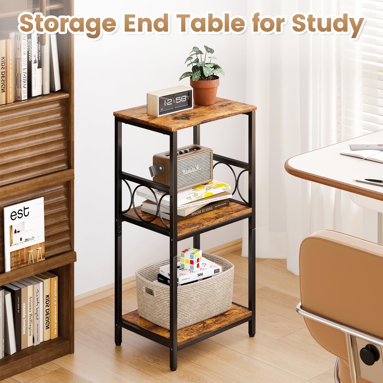 Heavy-Duty matte black iron frame with waterproof wood grain panels