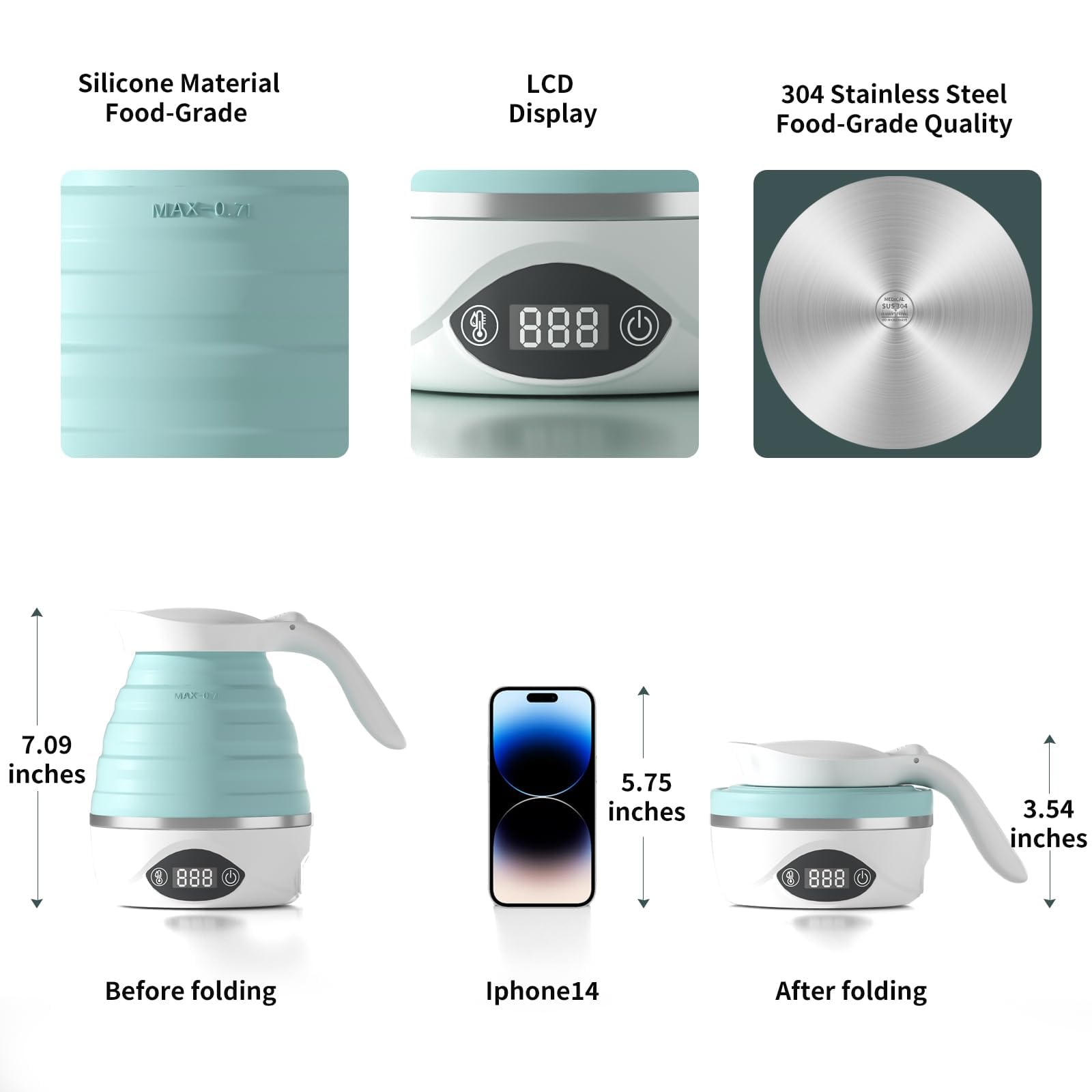 BPA-free silicone material used in AUCOO travel kettle