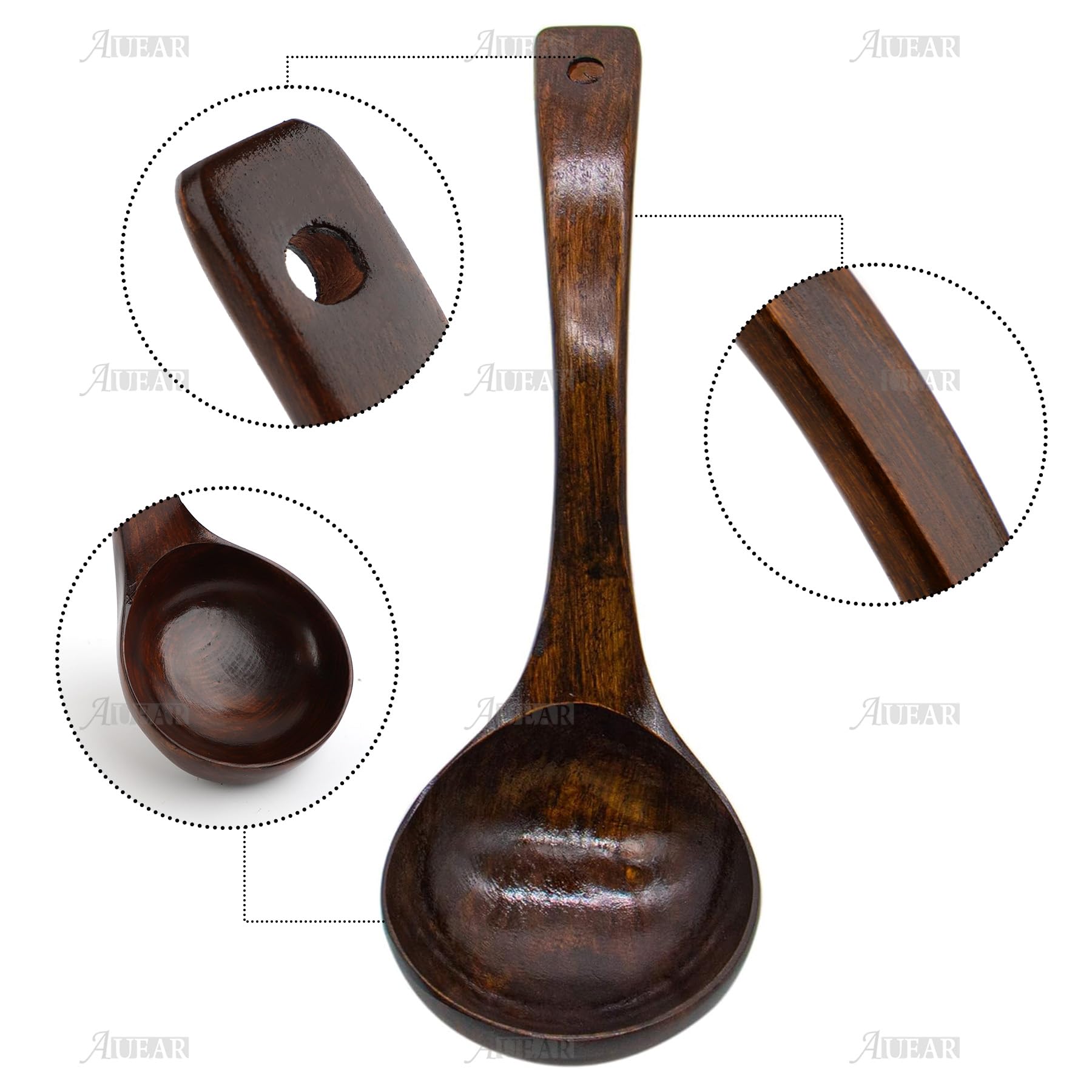 AUEAR brown wooden ladle spoon easy to clean