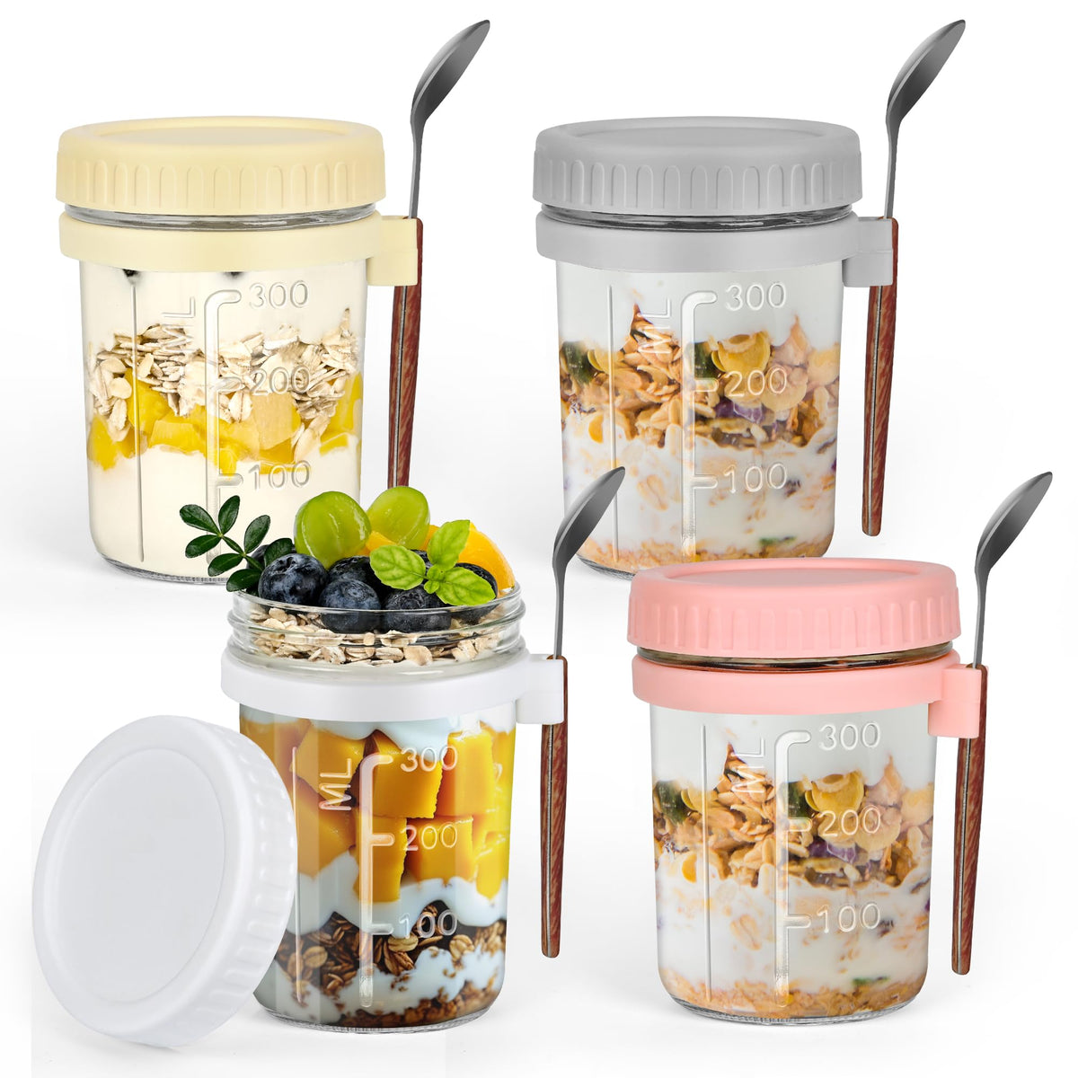 AUFXKOO four pack overnight oats glass jars with lids