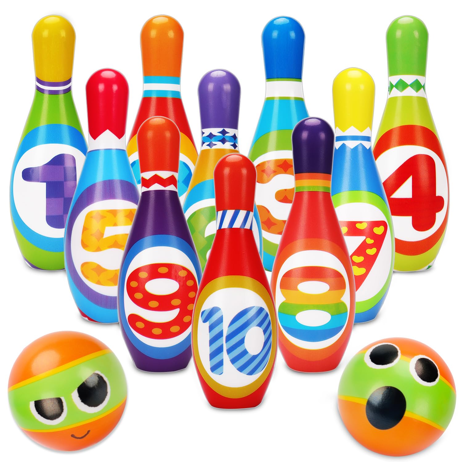 AugToy Kids Bowling Toy Set with 10 numbered pins and 2 balls