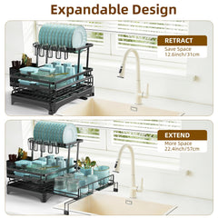 Expandable over sink drying rack with drying mat