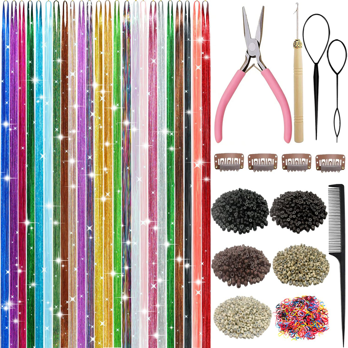 Auowoil hair tinsel kit 24 colors complete set
