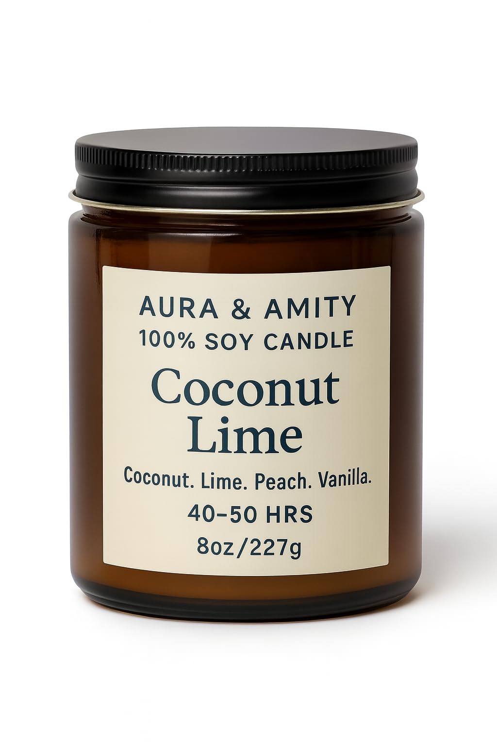 Aura & Amity Coconut Lime Soy Candle frosted glass vessel with wooden lid