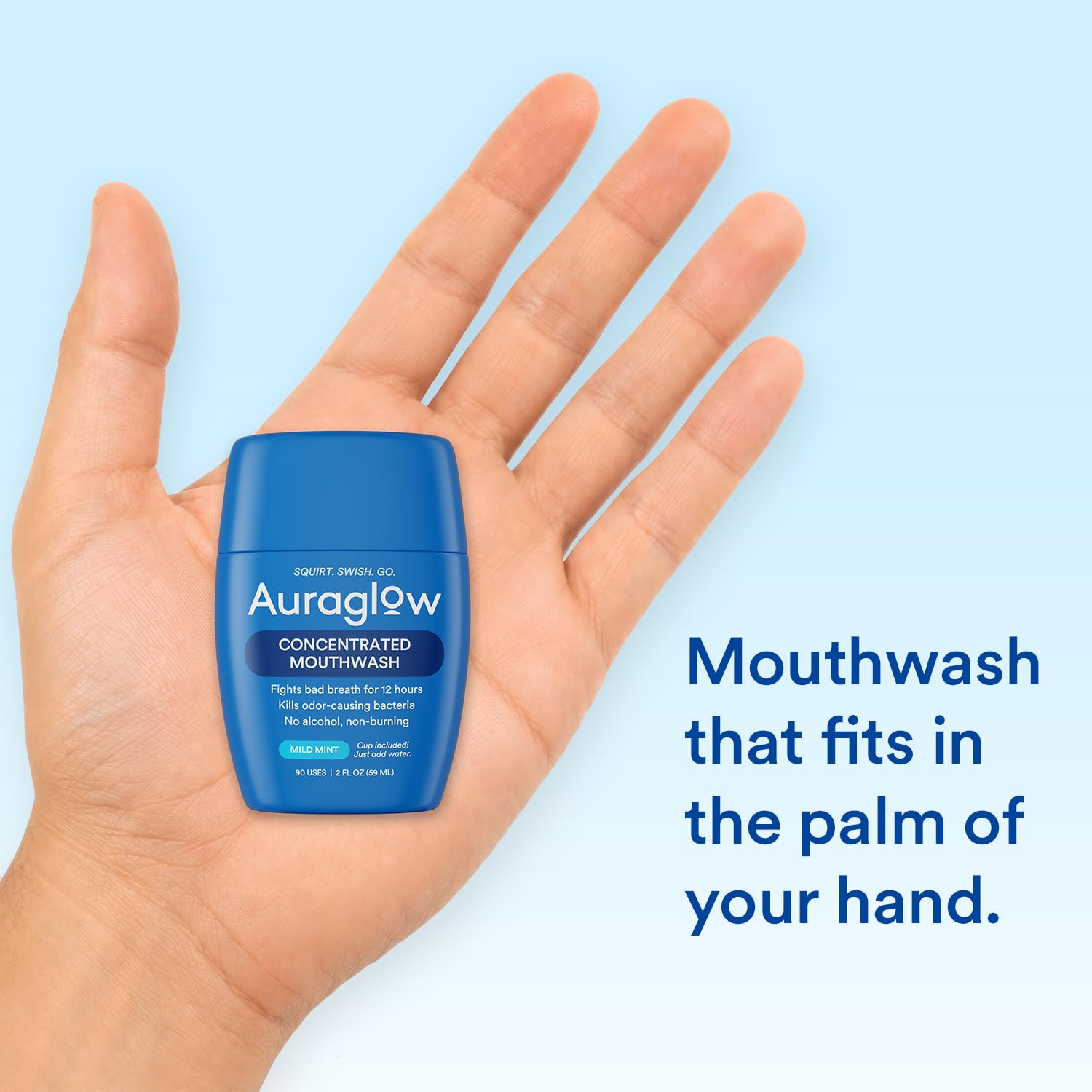 Pocket sized 2 fl oz Auraglow Mouthwash Concentrate