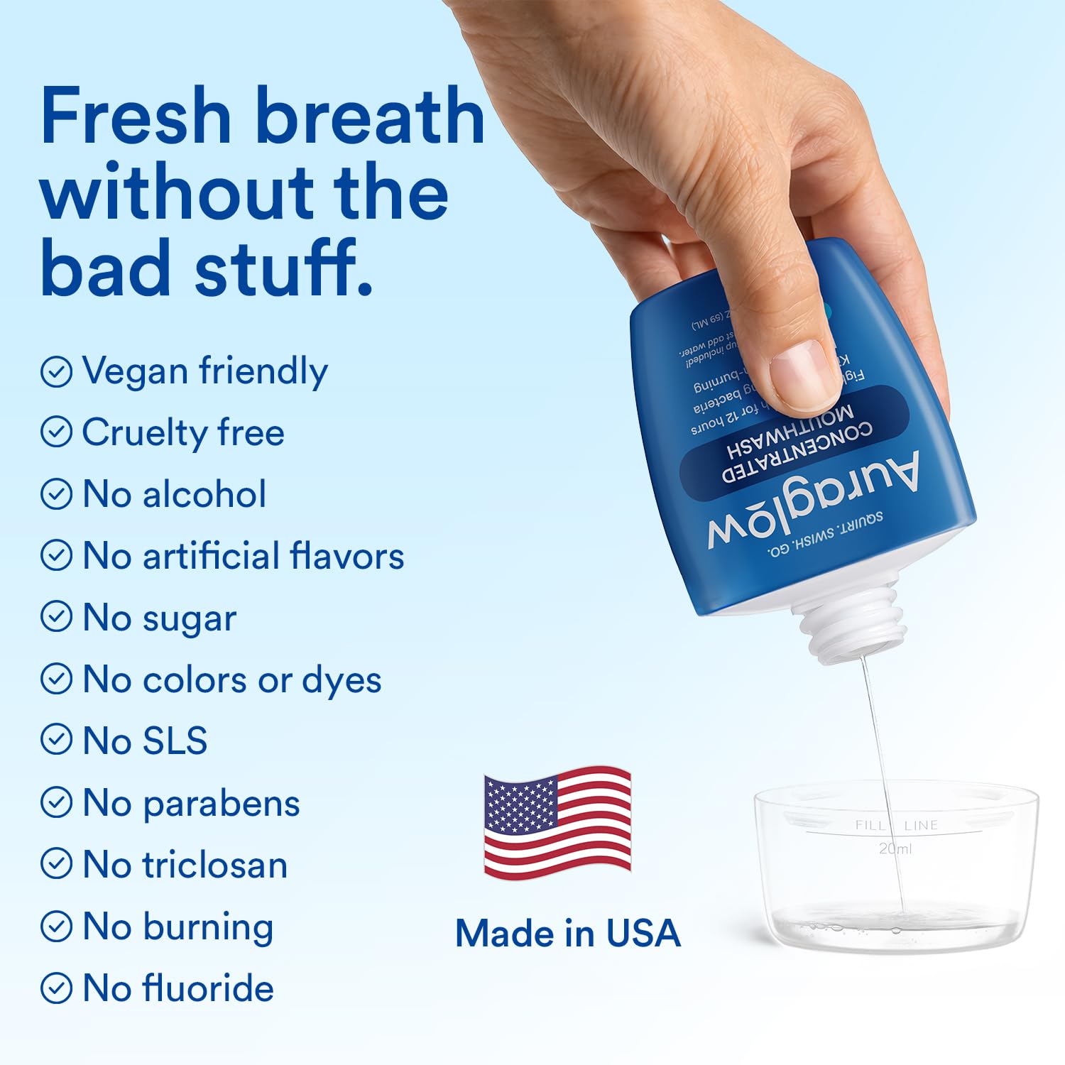 Vegan cruelty-free Auraglow Mouthwash Concentrate USA made