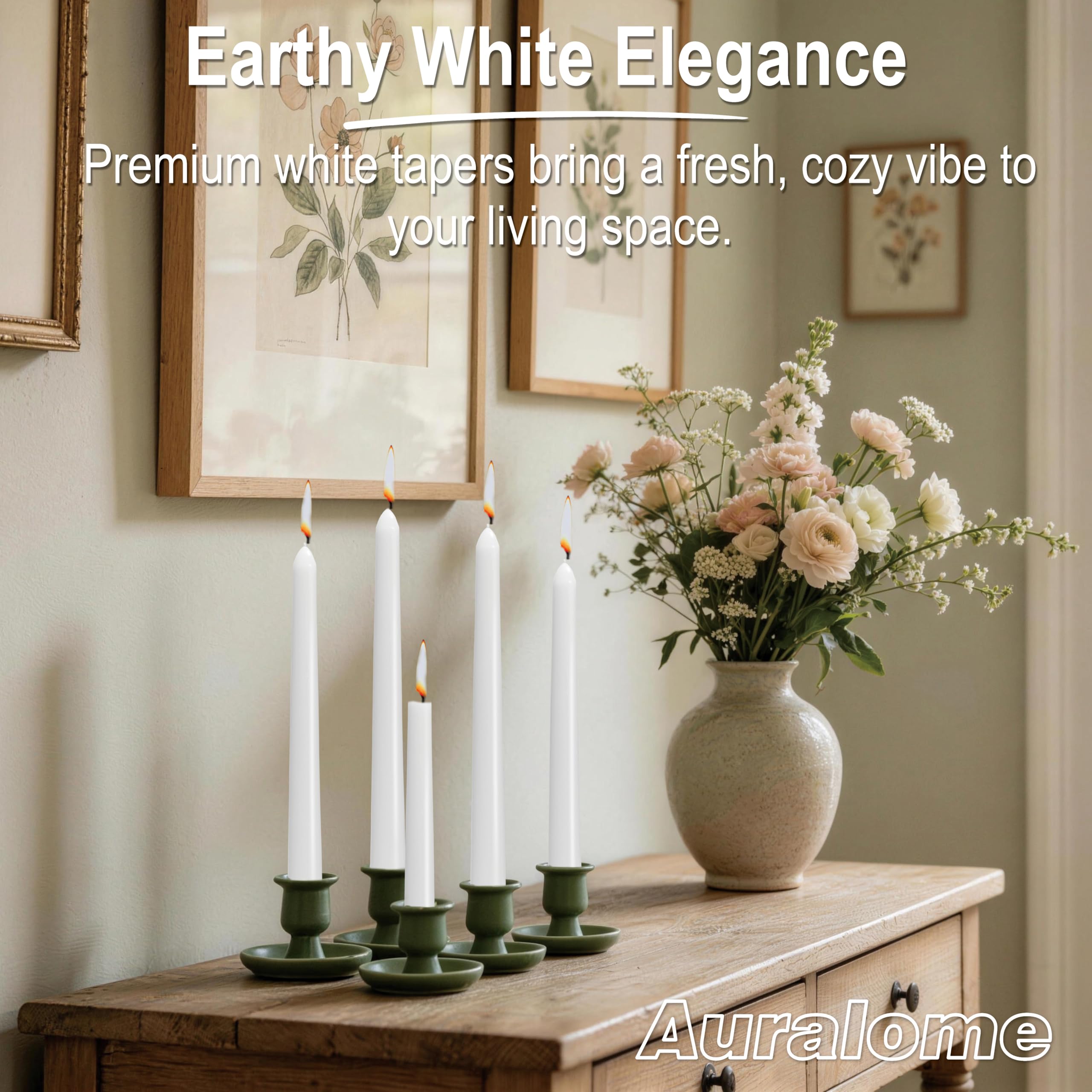 Auralome 24-pack white taper candles