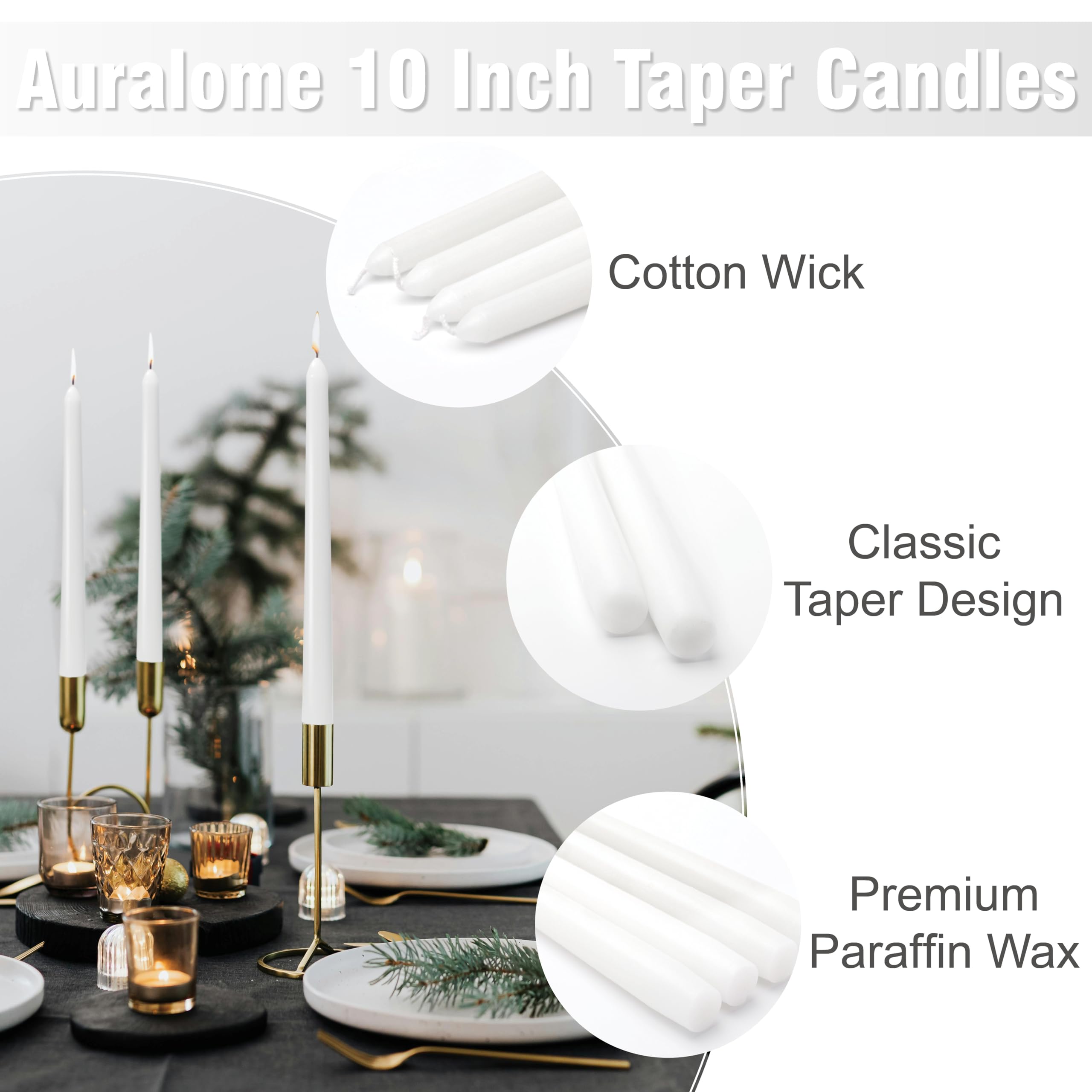 Dripless white taper candle for home decor by Auralome