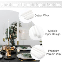 Dripless white taper candle for home decor by Auralome