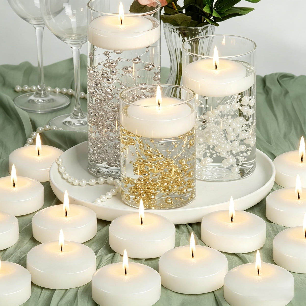 Auralome Floating Candles 3-Inch White in water decoration
