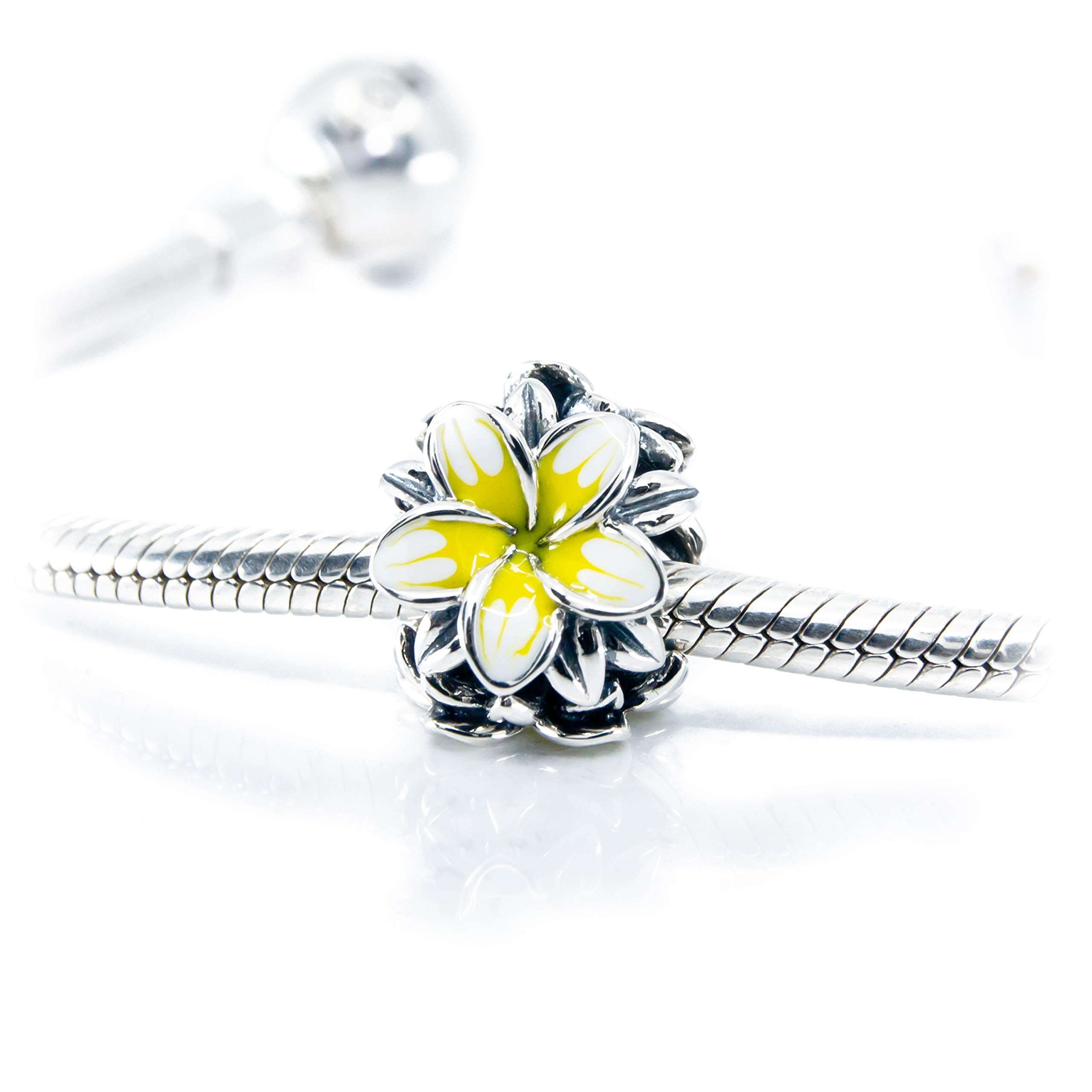 Plumeria Frangipani flower charm bead for Pandora compatible bracelets