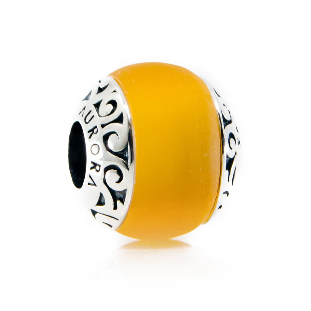 Aurora yellow sea glass bead with sterling silver setting