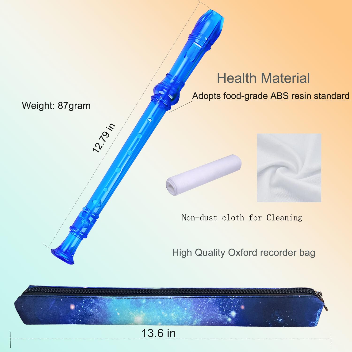 Recorder with cleaning rod and accessory cloth included