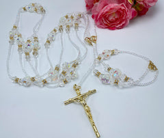 Authentic crystal AB wedding lasso gold plated cross detail