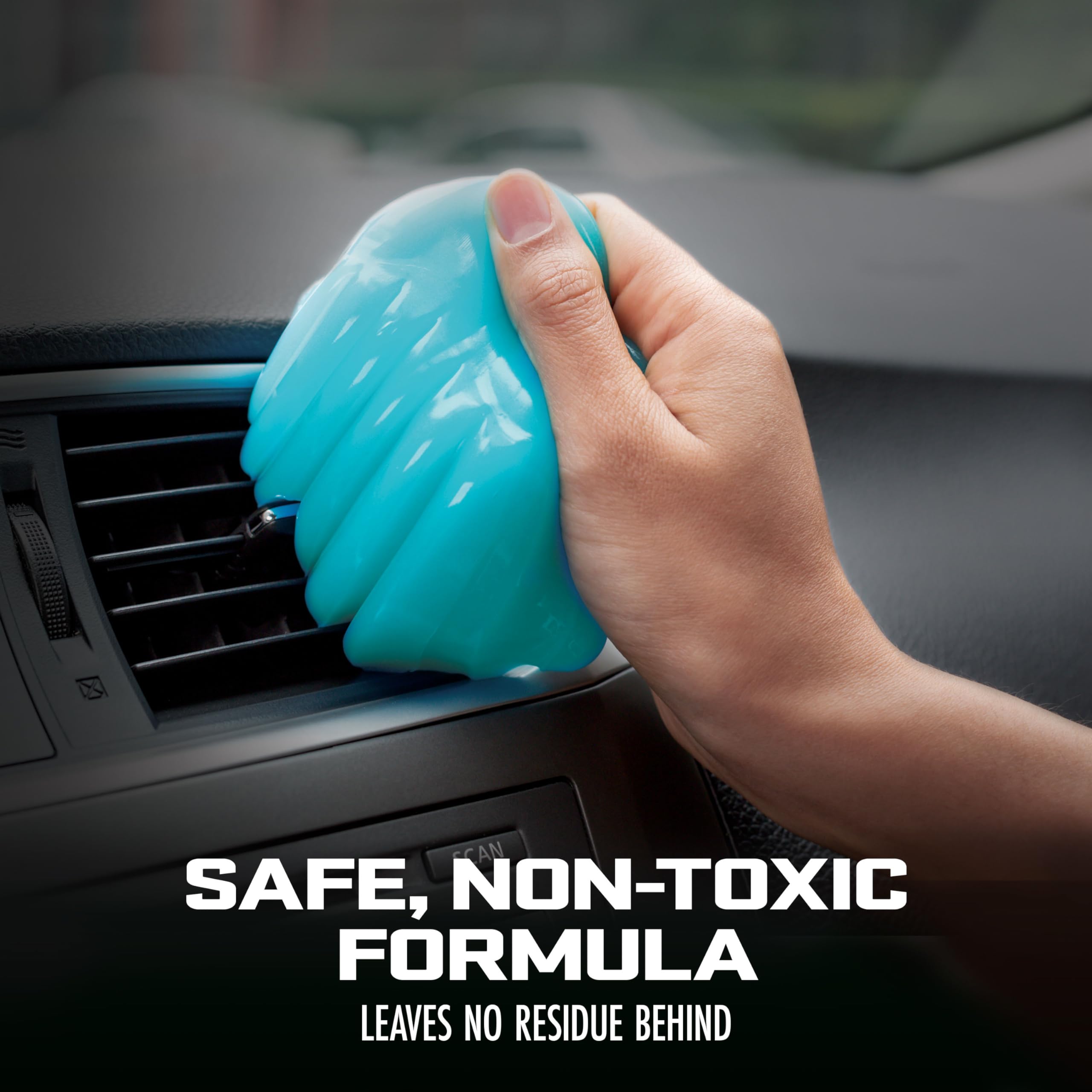 Gel pressed into dashboard crevice to lift dust