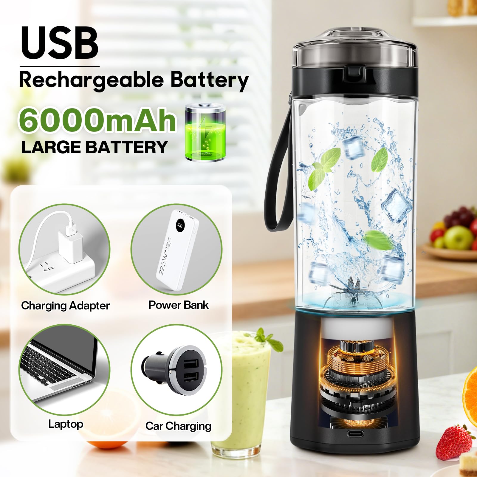 Rechargeable portable blender suitable for hiking and travel