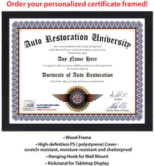 Garage shop mancave display university diploma novelty certificate