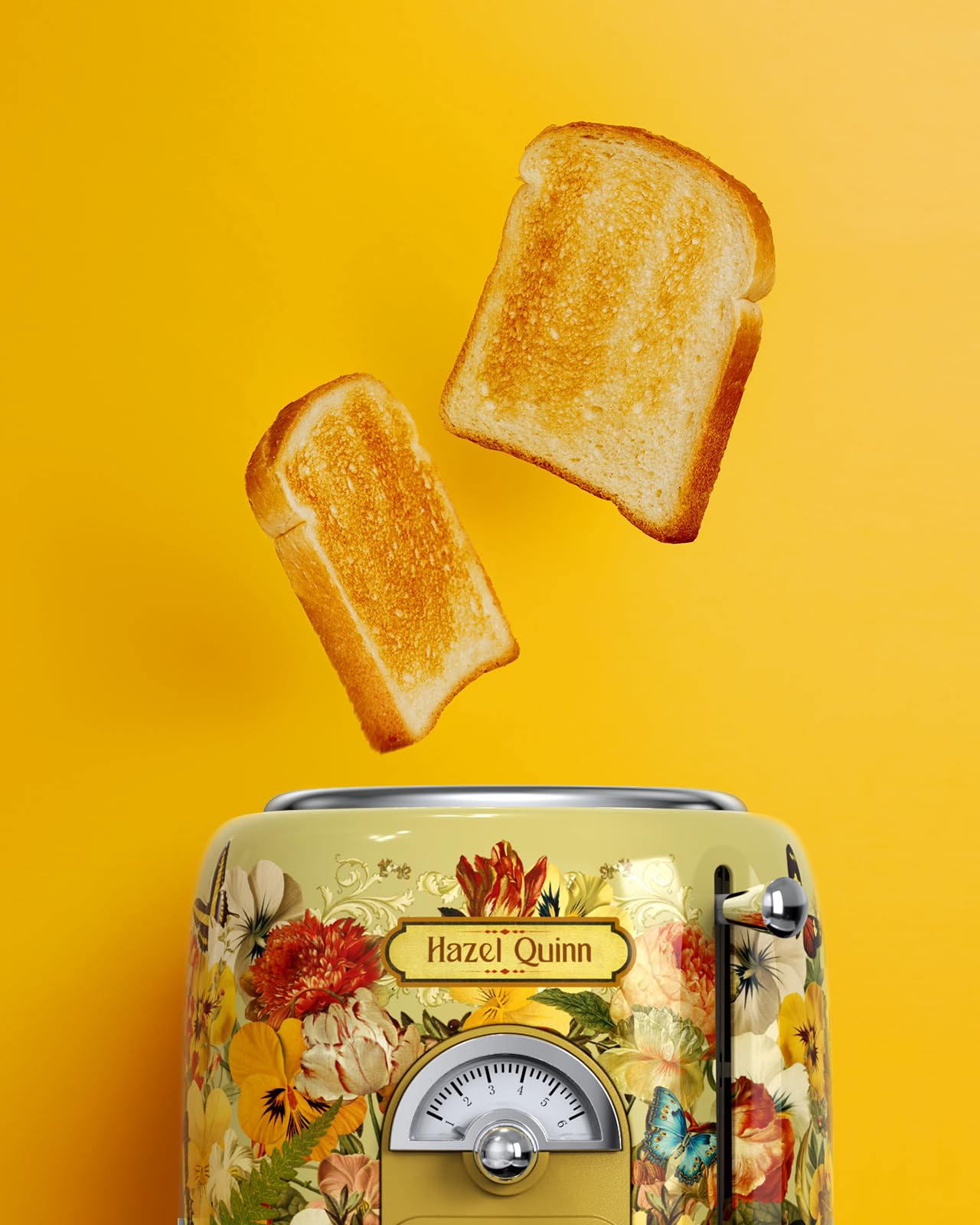 Small-kitchen friendly two-slice toaster with wide slots