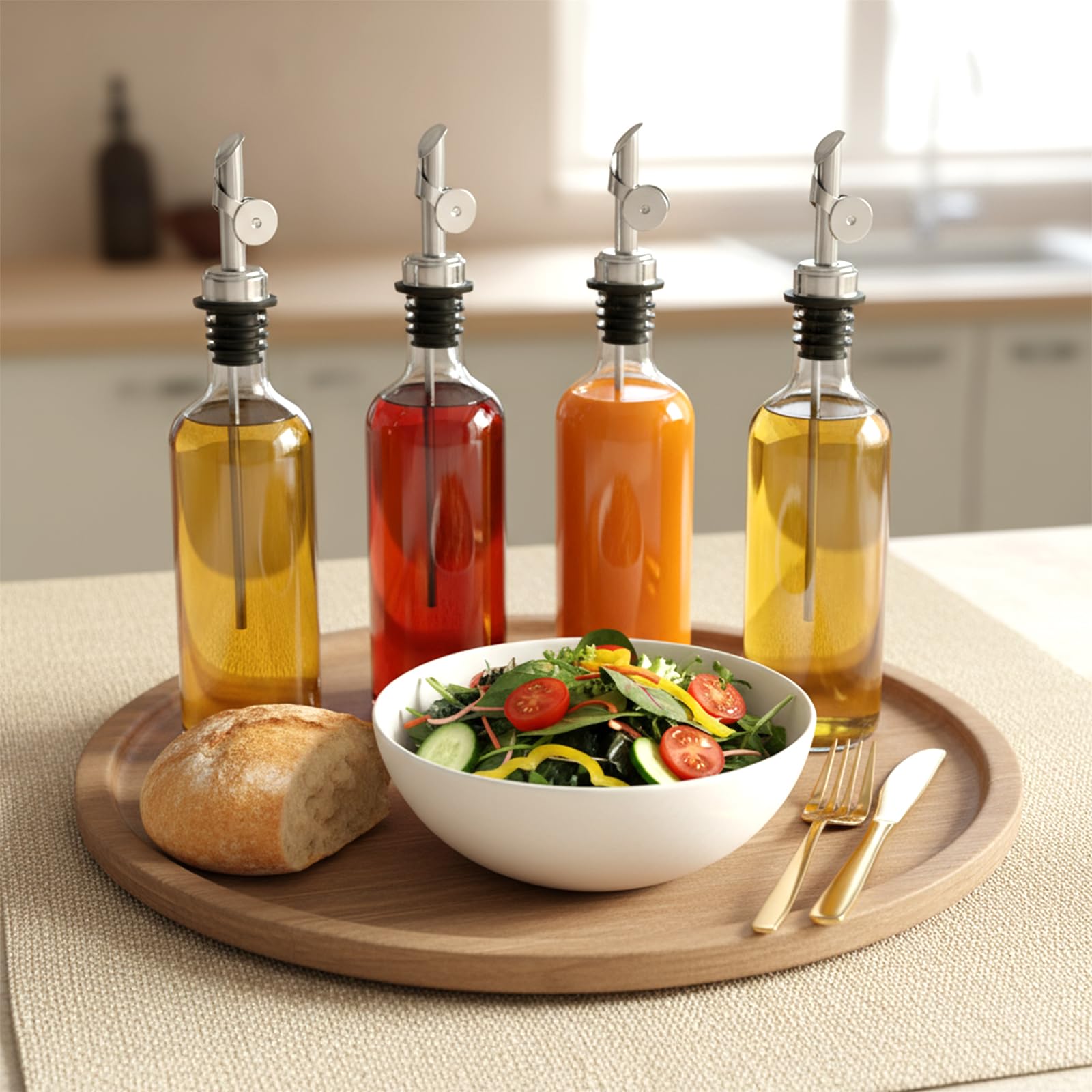 Multi functional top olive oil vinegar syrups dispenser