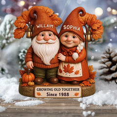 Autumn gnome couple design with pumpkins for decor