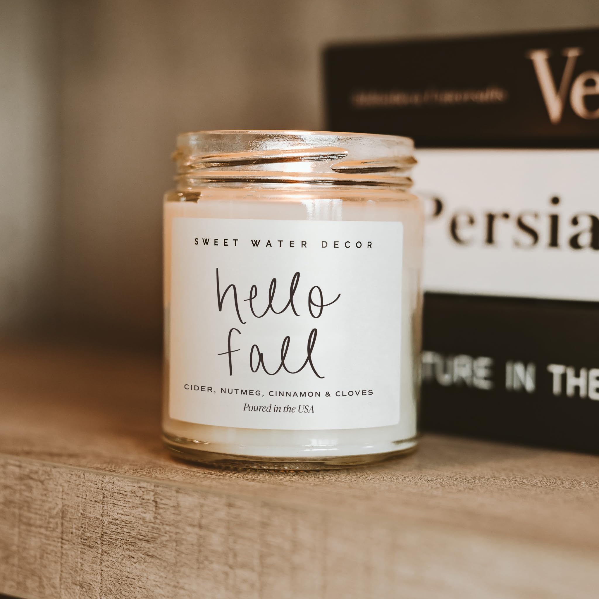 Hello Fall Scent candle packaging and jar