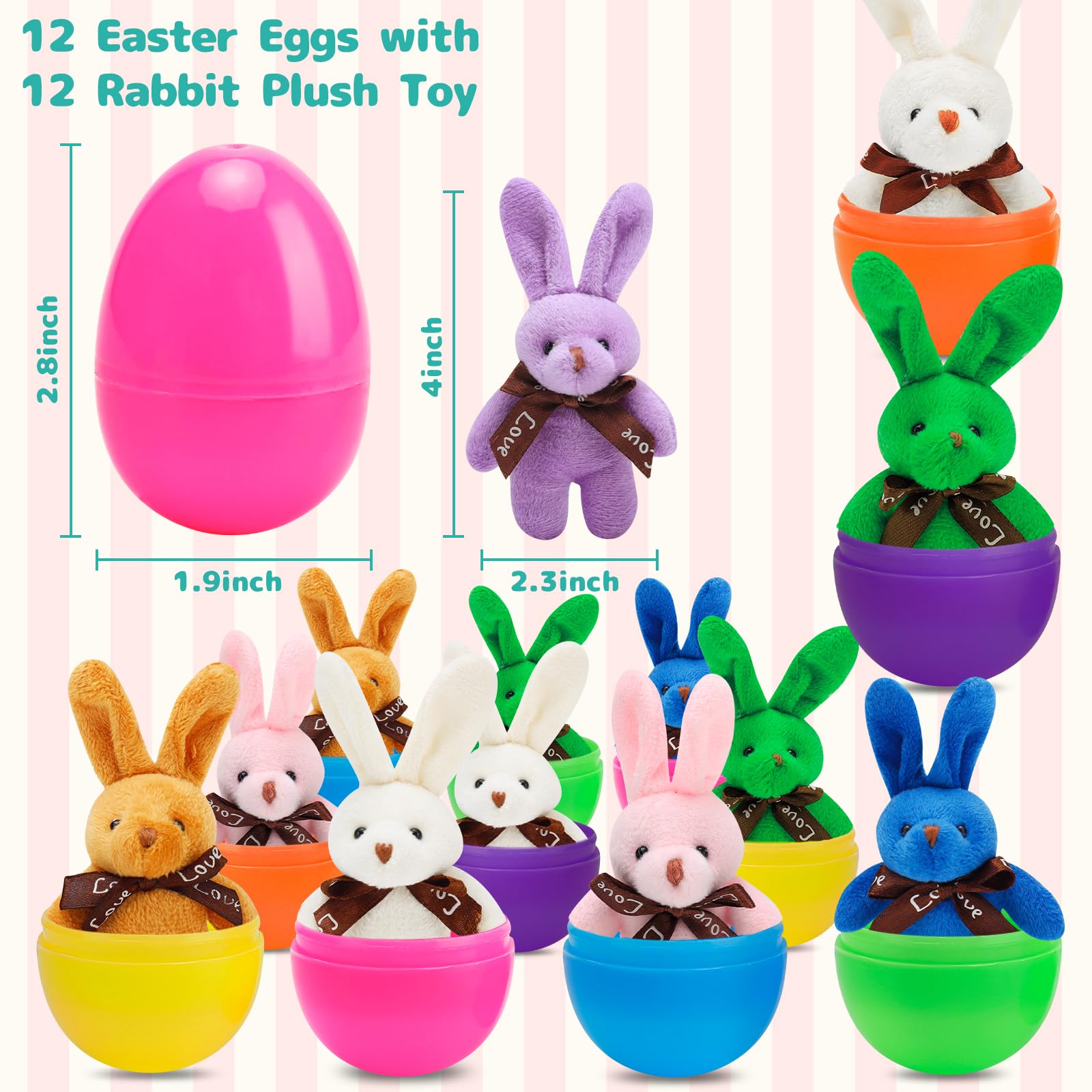 AUUGUU Easter Eggs packed for Easter egg hunts with plush rabbits