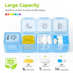 AUVON BPA-free weekly pill organizer translucent compartments