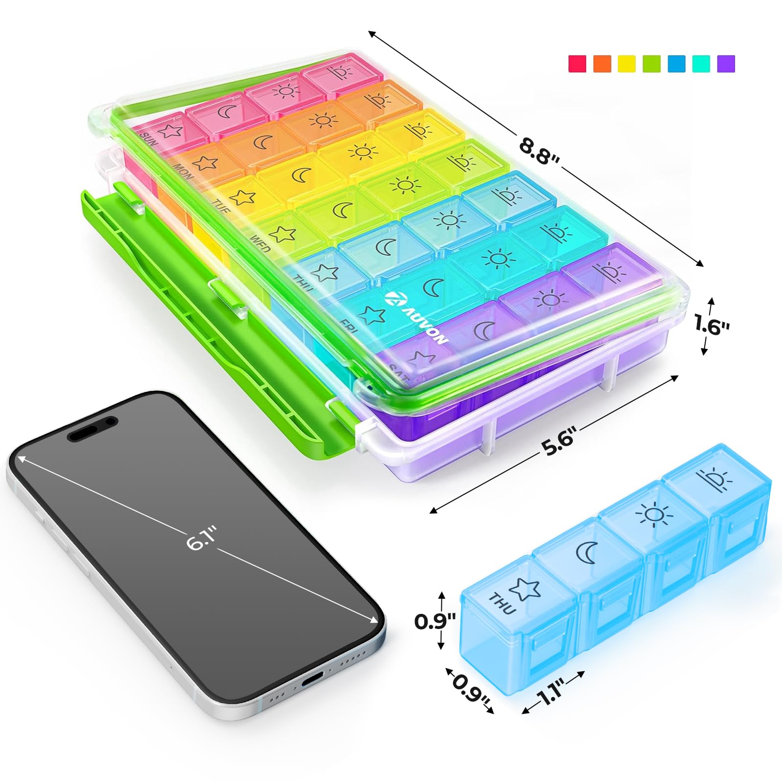 AUVON four times a day pill organizer designed for daily dosing