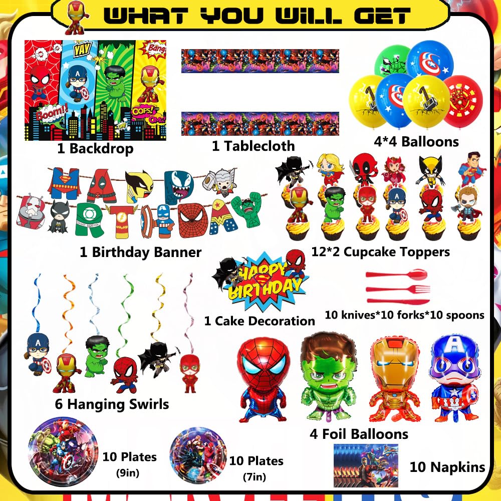 avenger theme tablecloth with hanging swirls