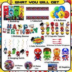 avenger theme tablecloth with hanging swirls