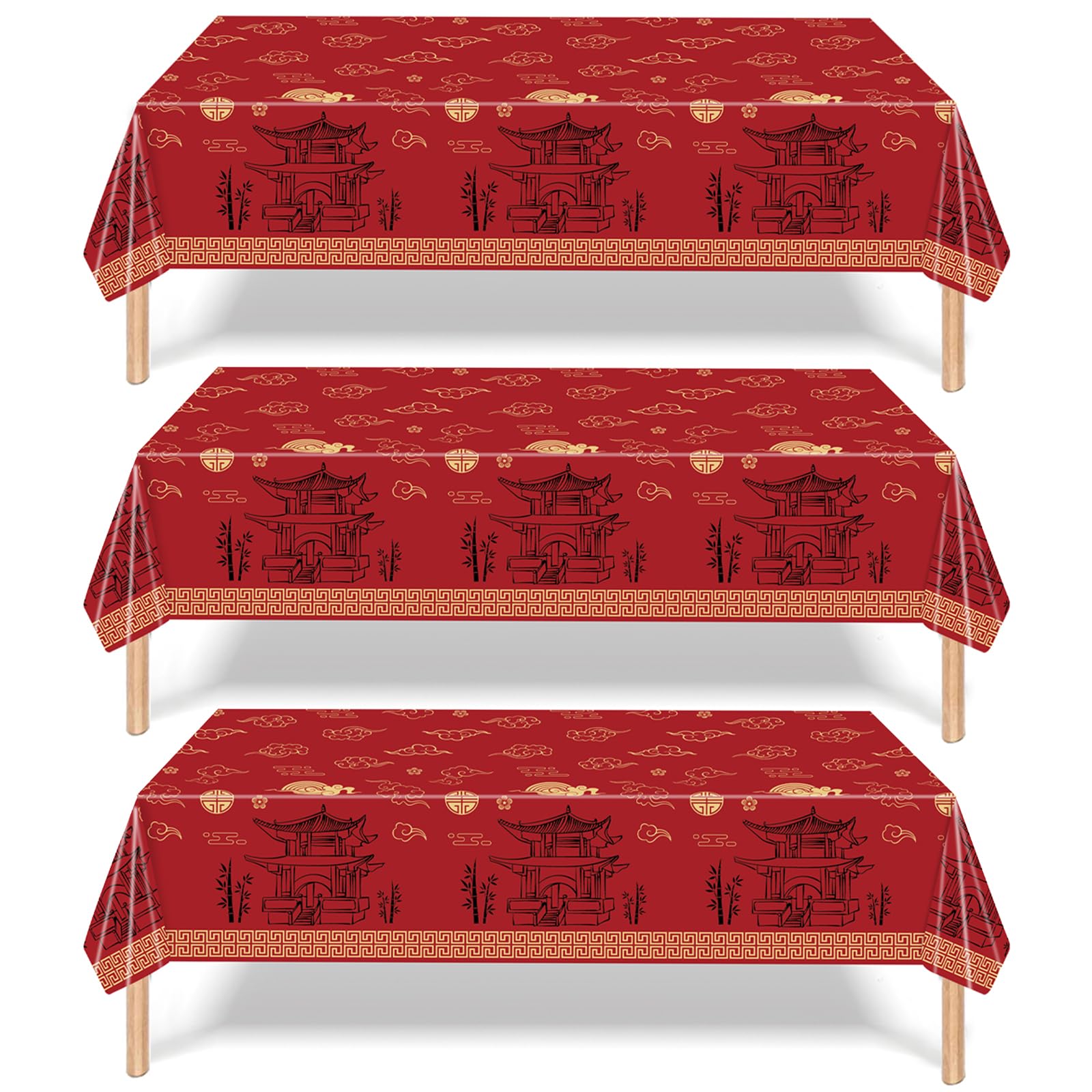 Red and gold oriental hibachi tablecloth by Avikosi