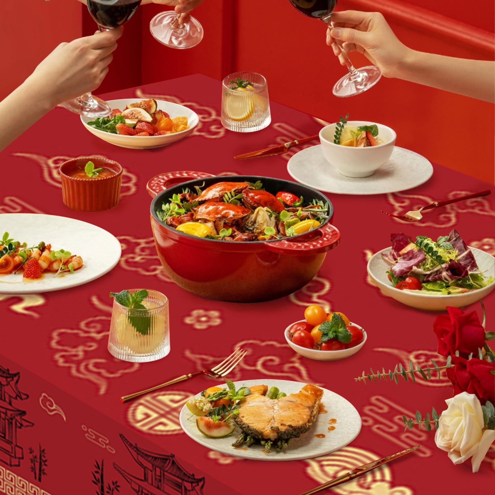 Avikosi red and gold table cover for celebrations
