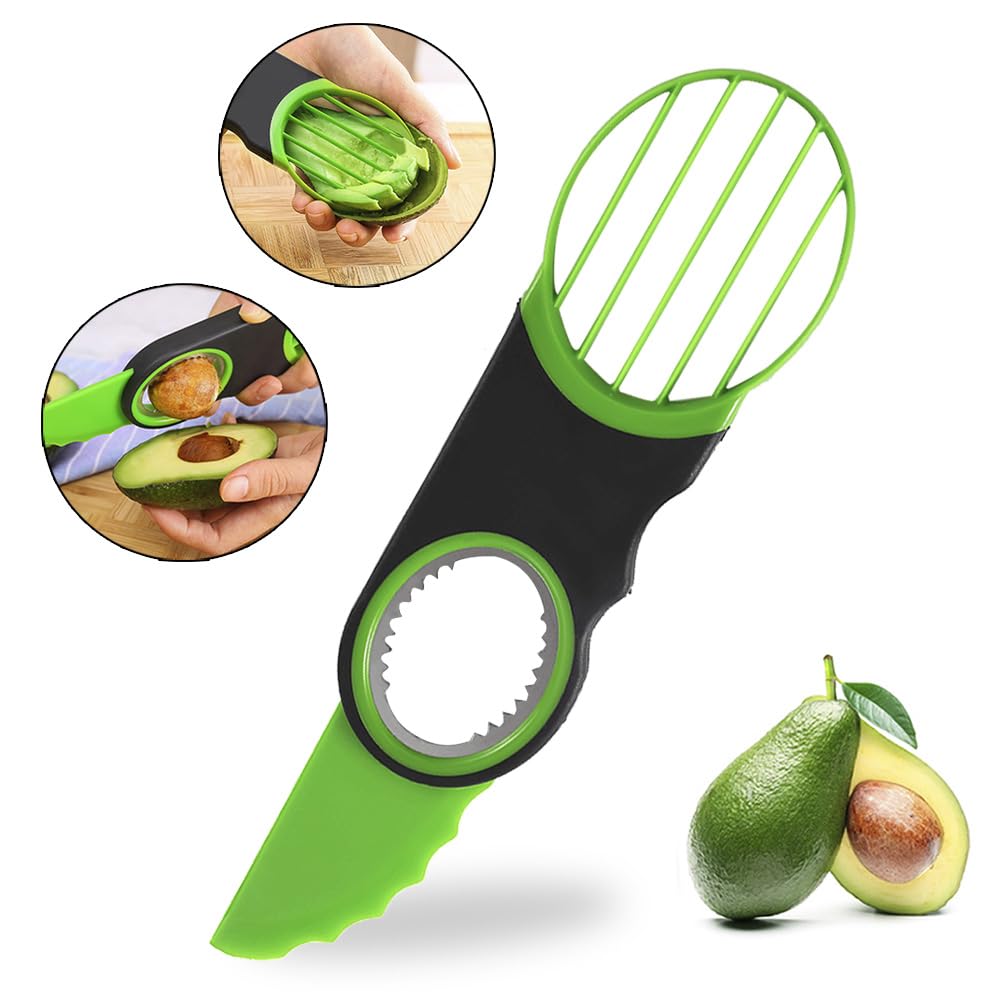Avocado slicer 3-in-1 tool close up stainless steel image