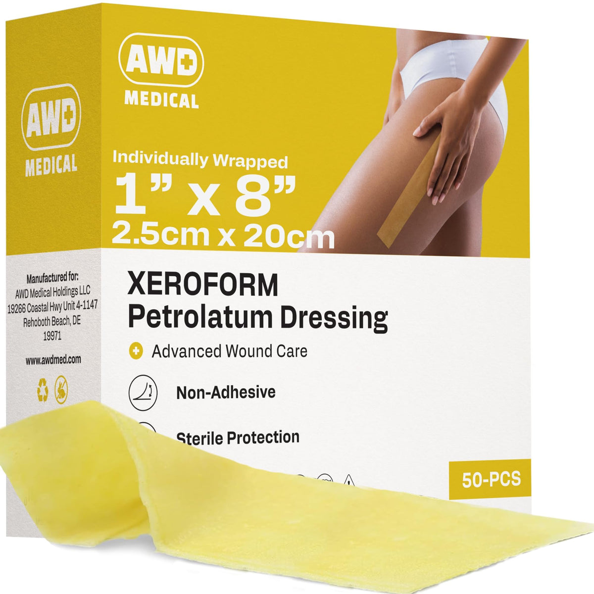 AWD Medical Xeroform petrolatum dressing 4x4 inch sealed sterile foil pouch 25 count image 1